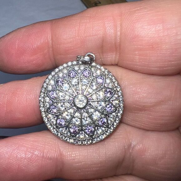 Silver Tone CZ Mandala Pendant - Picture 5 of 9